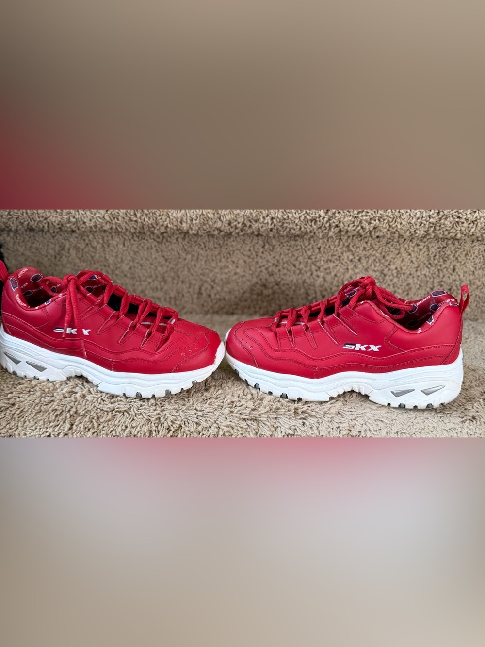 Skechers SKX Red Chunky Platform Athletic Sneakers - Picture 4 of 12